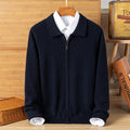 Men's Wool Knit Cardigan Zipper Lapel Jacket