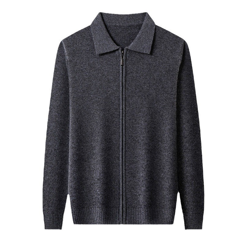 Men's Wool Knit Cardigan Zipper Lapel Jacket