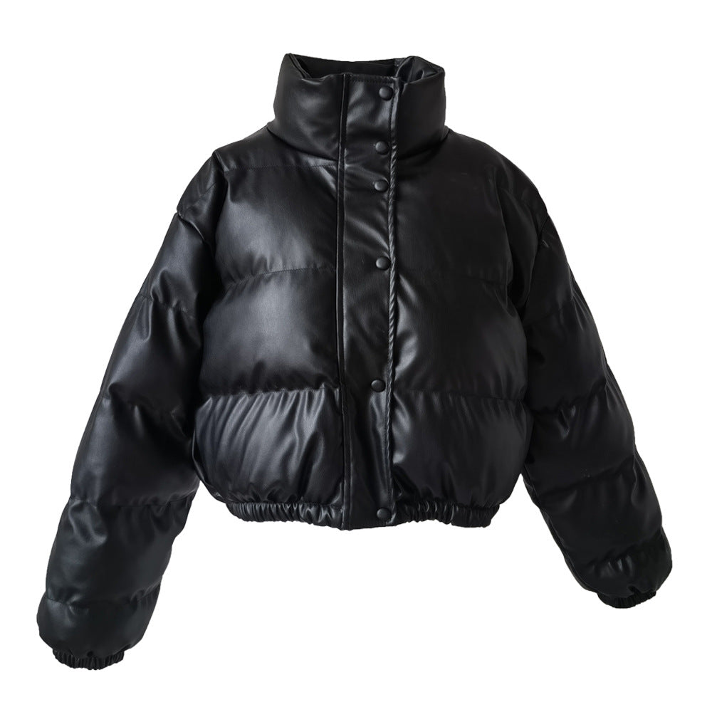 Leather cotton-padded jacket