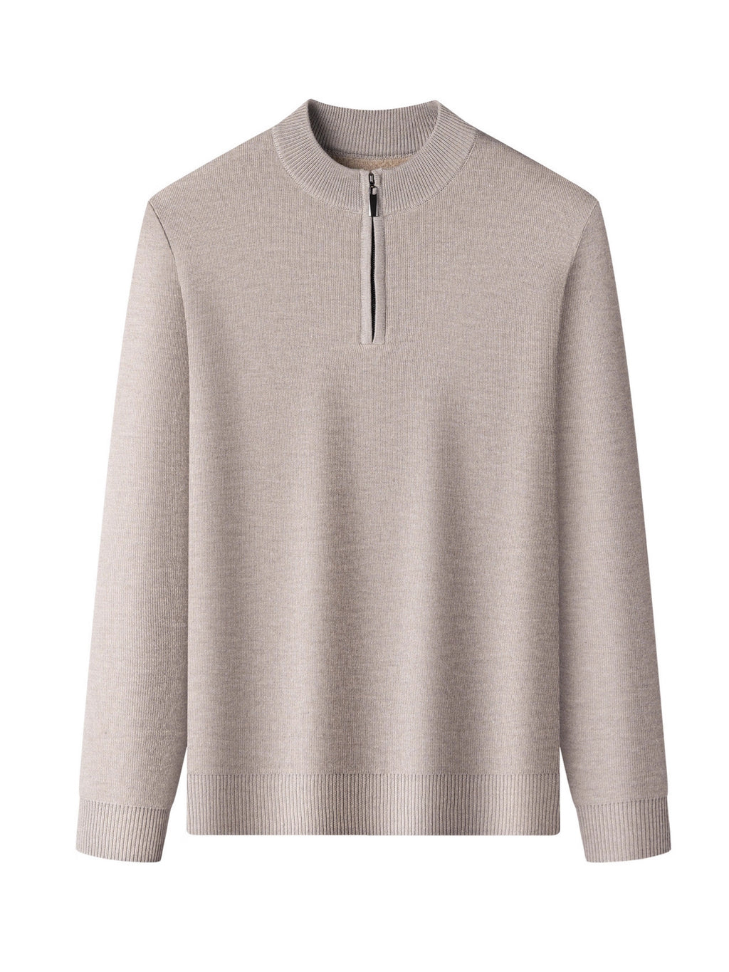 Men's Casual Fleece-Lined Knit Sweater with Zipper