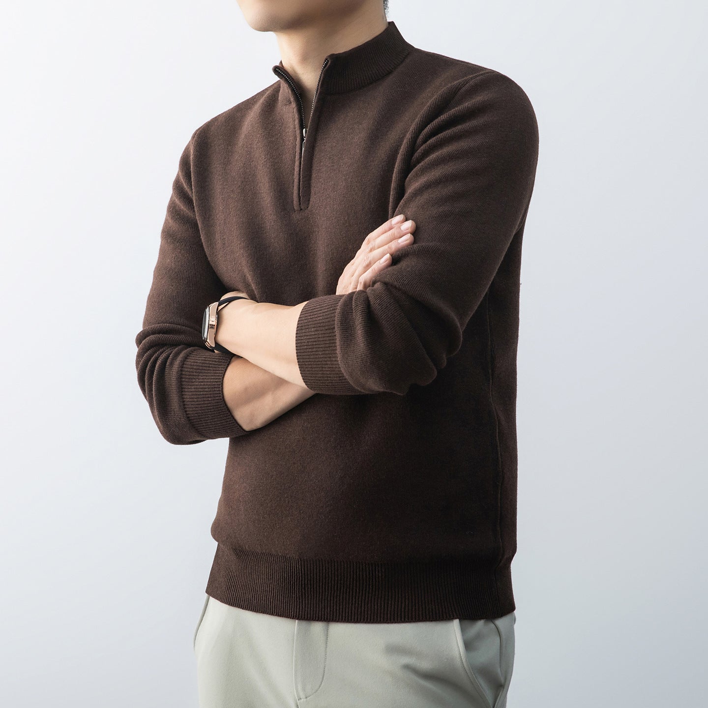 Men's Casual Fleece-Lined Knit Sweater with Zipper